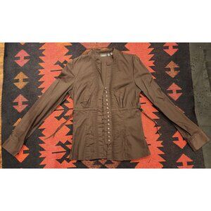 VINTAGE Mexx Womens Brown Long-Sleeve Button-Up Cotton Top Pintuck DetailS  8-10